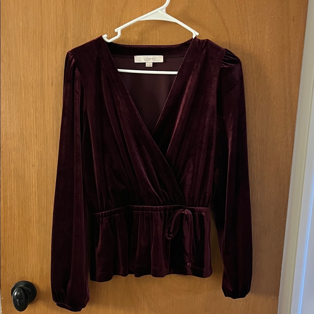 LOFT Velvet Faux-Wrap Peplum Top
